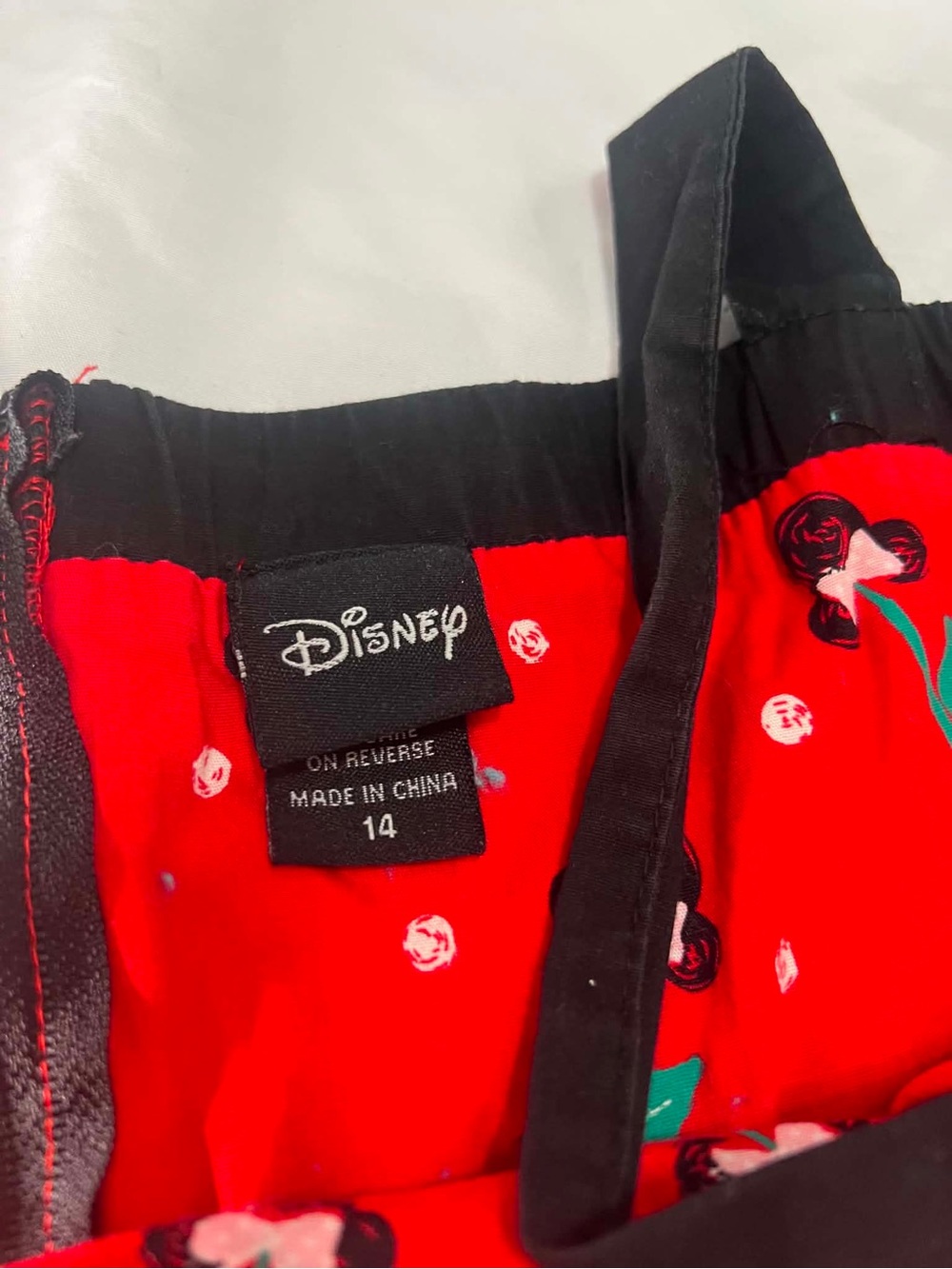 Disney Red Midi Dress with Black Trim and Green Floral Accents - Picture 3 of 5